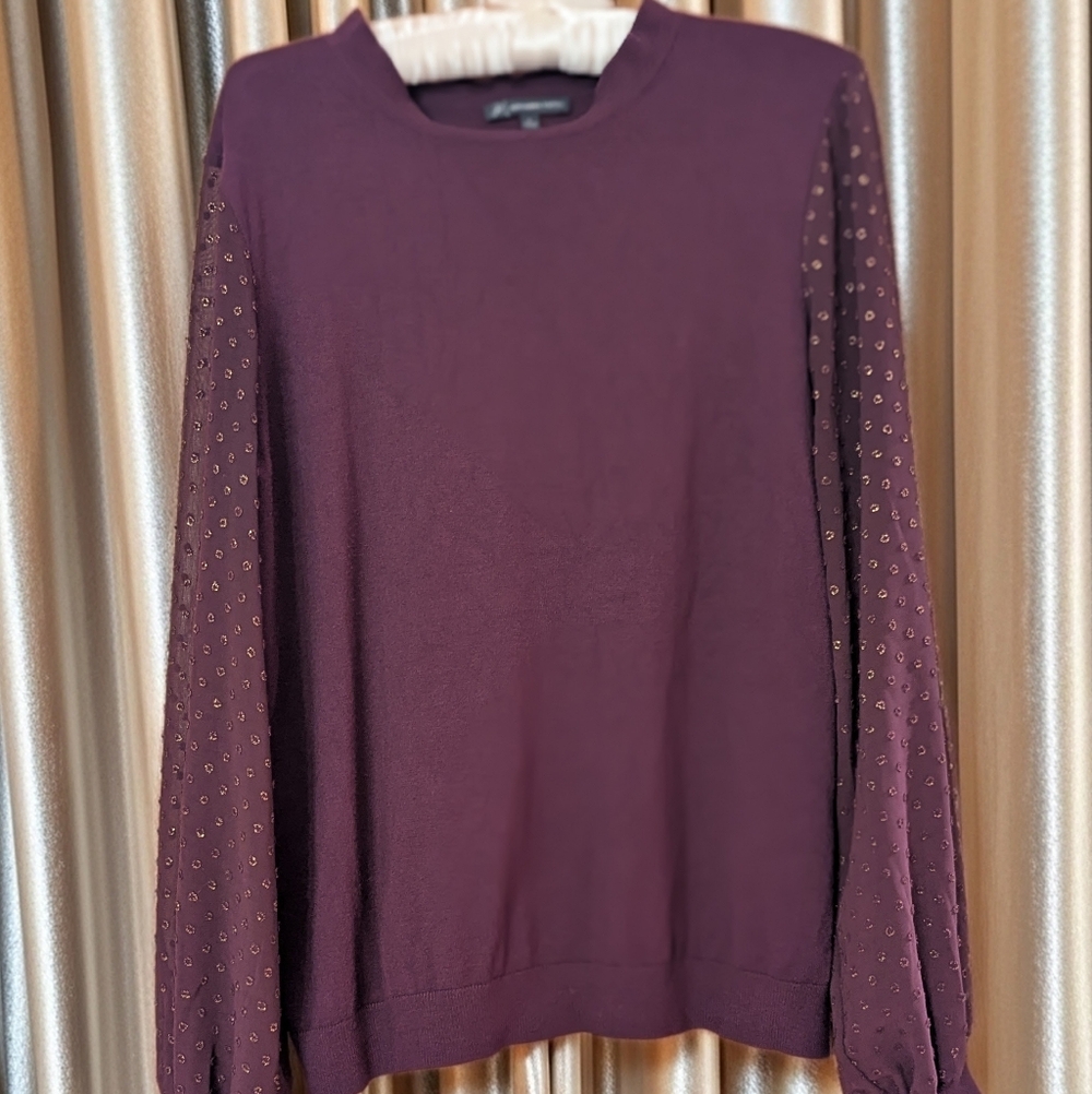 Adrianna Papell Plum Blouse with Embellished Sleeves